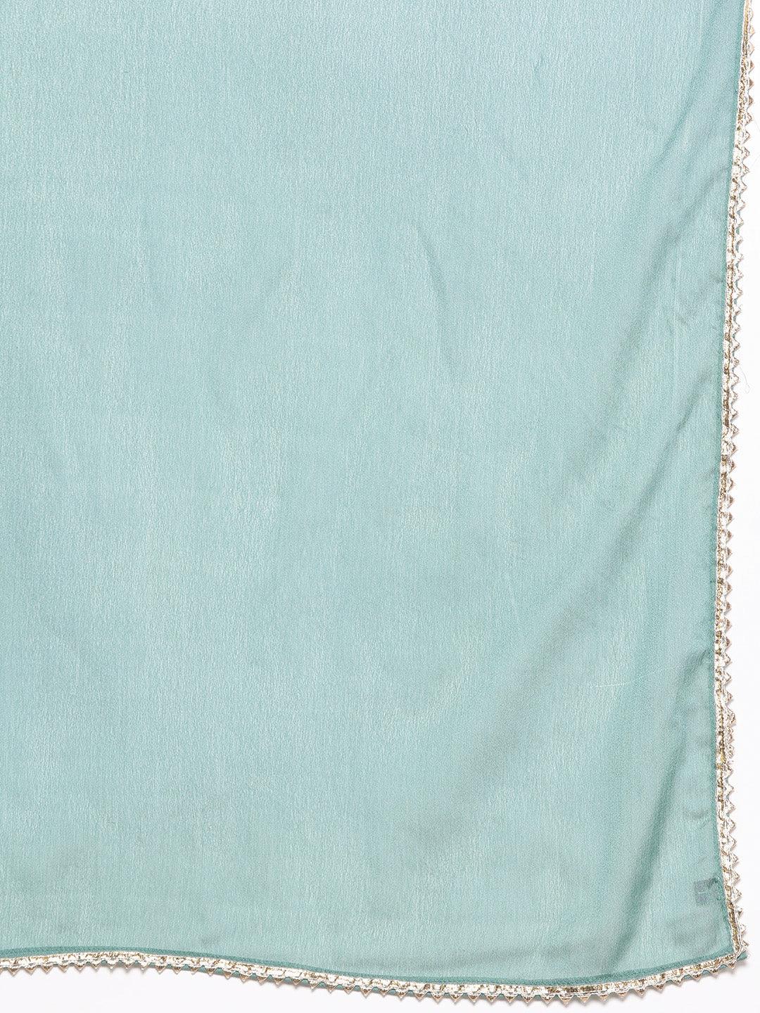 Sea Green Embroidered Chanderi Silk Straight Kurta With Trousers & Dupatta - ShopLibas 