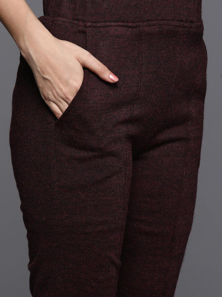 Wine Embroidered Wool Straight Kurta With Trousers - ShopLibas