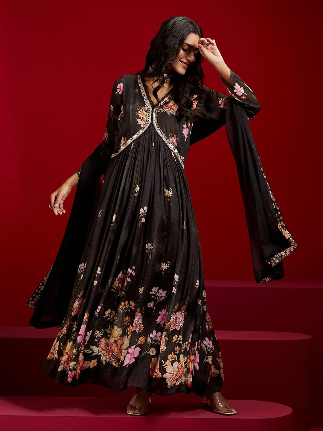 black cotton anarkali dress Black Kolam Cotton Anarkali M