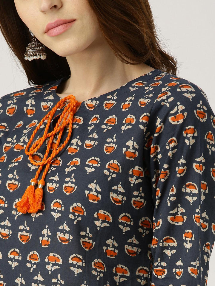 Blue Printed Cotton Kurta - ShopLibas