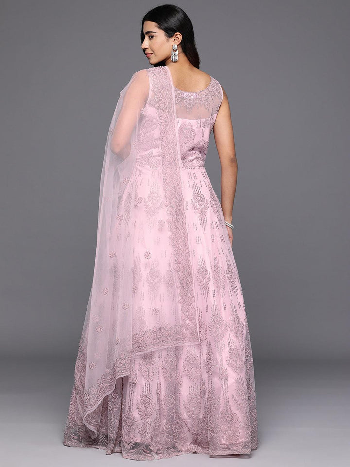 Libas Art Pink Embellished Net Gown Dress - ShopLibas