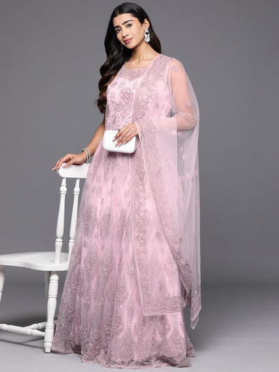 Libas Art Pink Embellished Net Gown Dress - ShopLibas