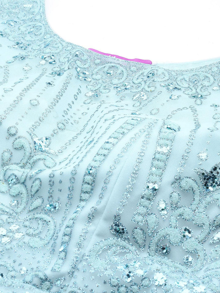 Libas Art Sea Green Embellished Net Gown Dress - ShopLibas