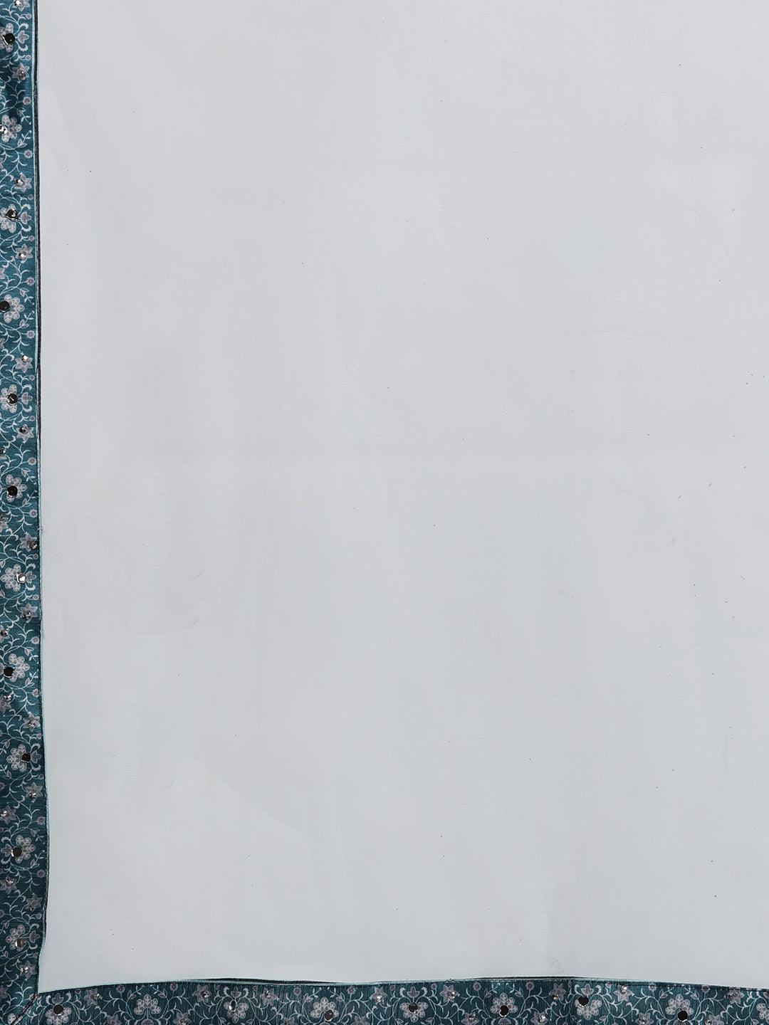 Libas Art Sea Green Printed Silk Gown Dress - ShopLibas