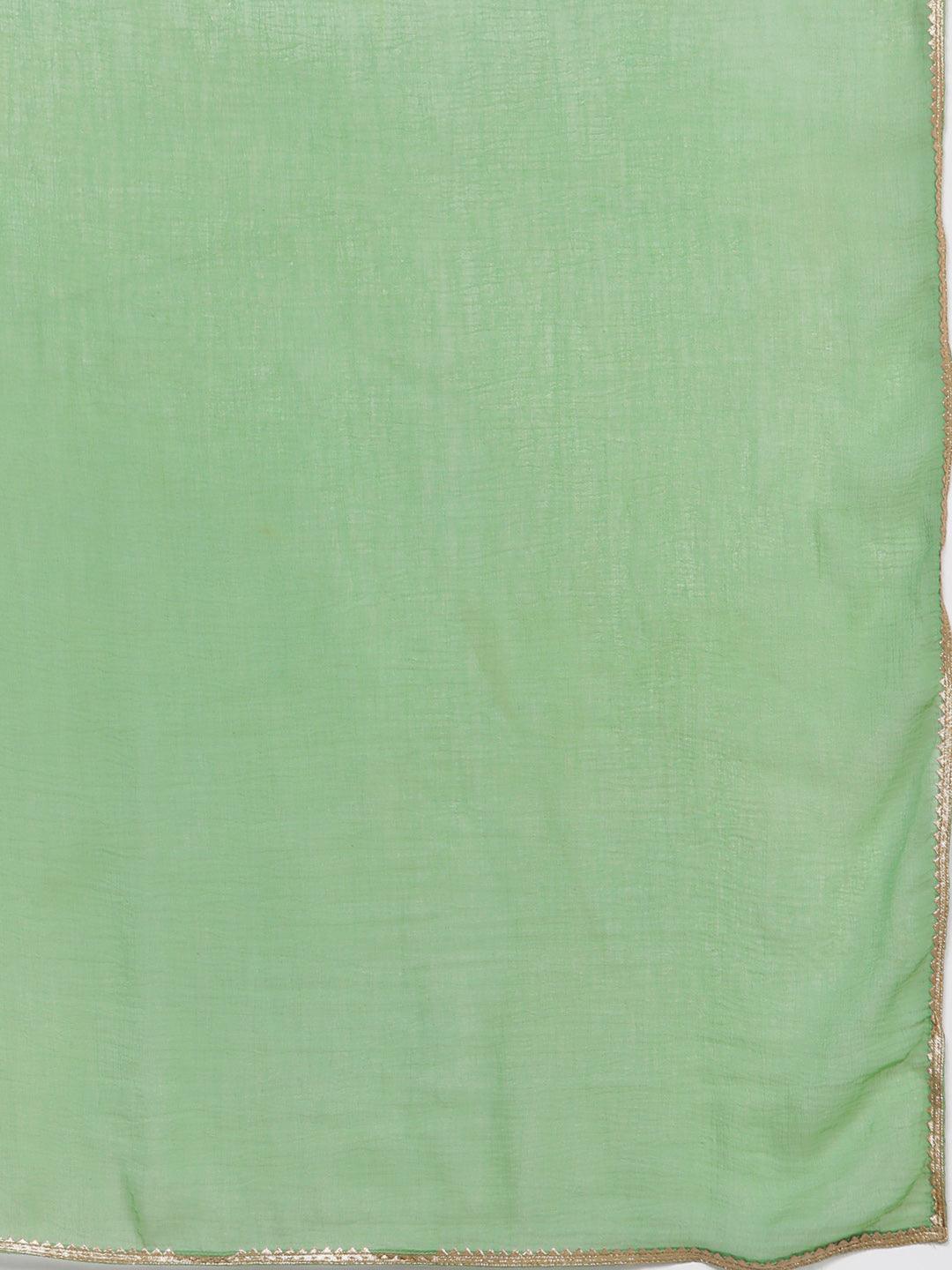 Green Embroidered Georgette Straight Kurta With Palazzos & Dupatta - ShopLibas 