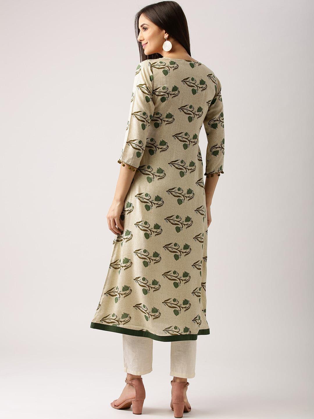 Beige Printed Rayon Kurta - ShopLibas 