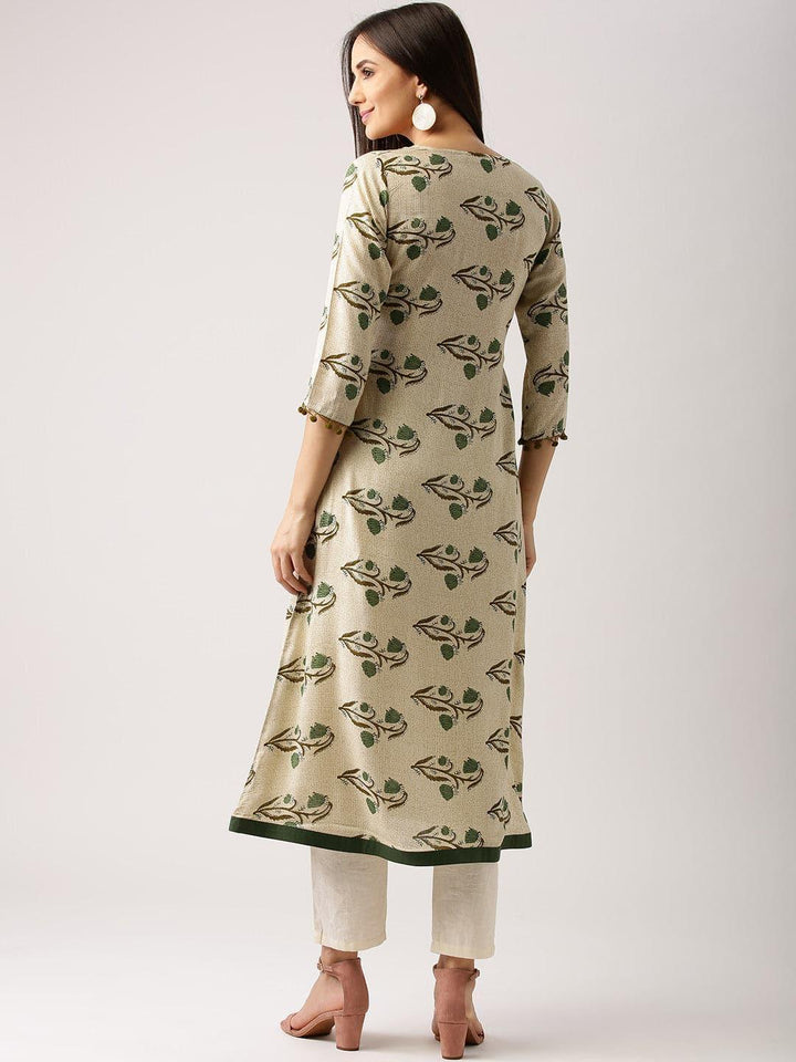 Beige Printed Rayon Kurta