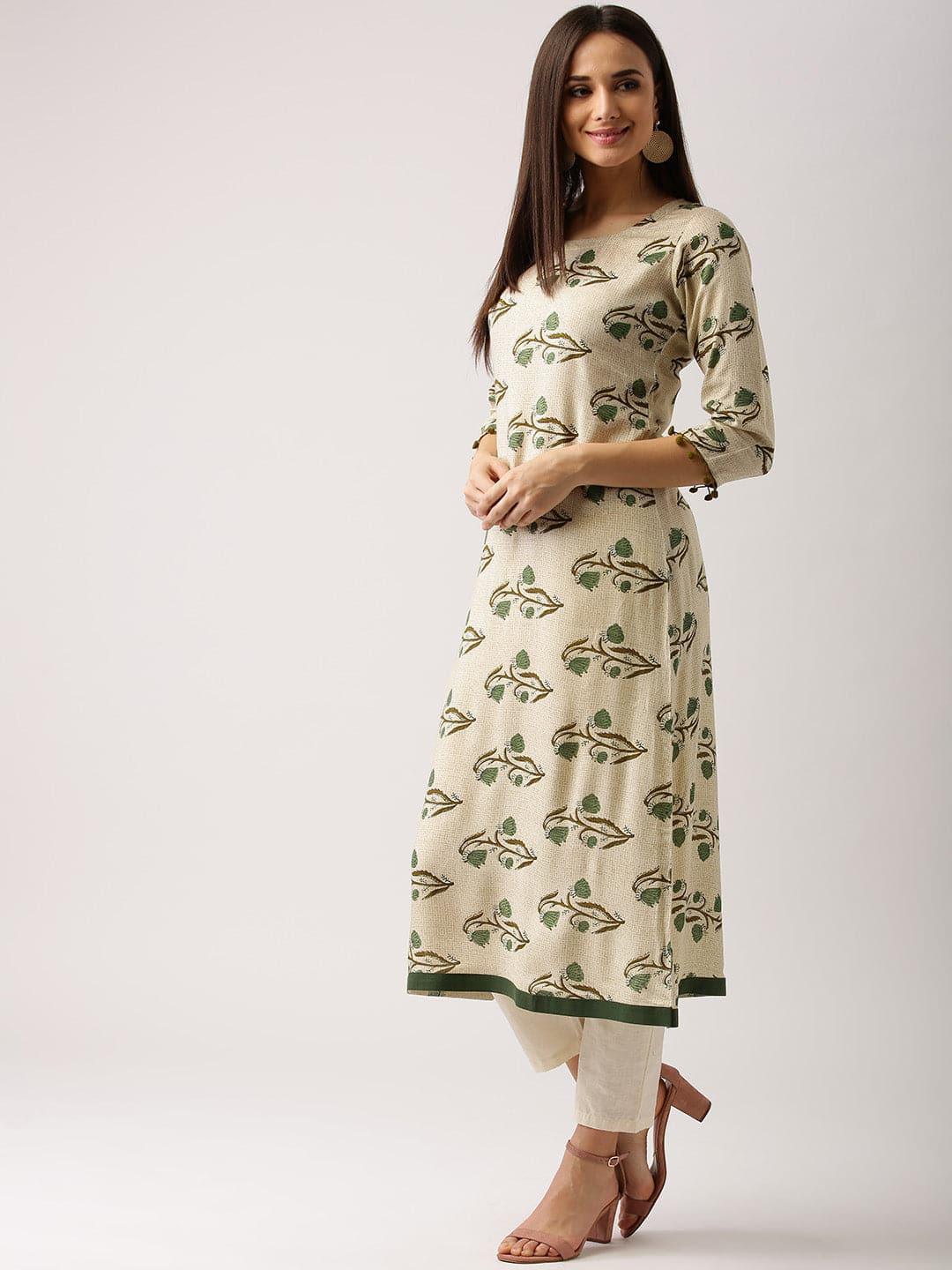 Beige Printed Rayon Kurta - ShopLibas 