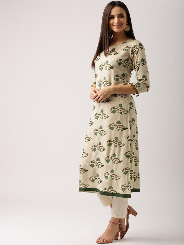 Beige Printed Rayon Kurta