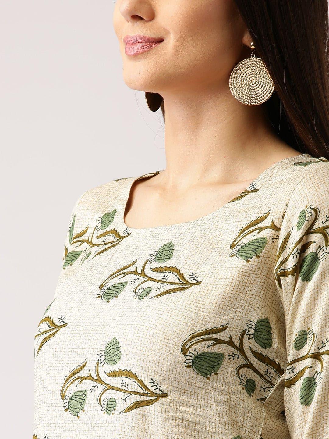 Beige Printed Rayon Kurta - ShopLibas 