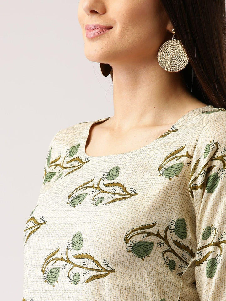 Beige Printed Rayon Kurta