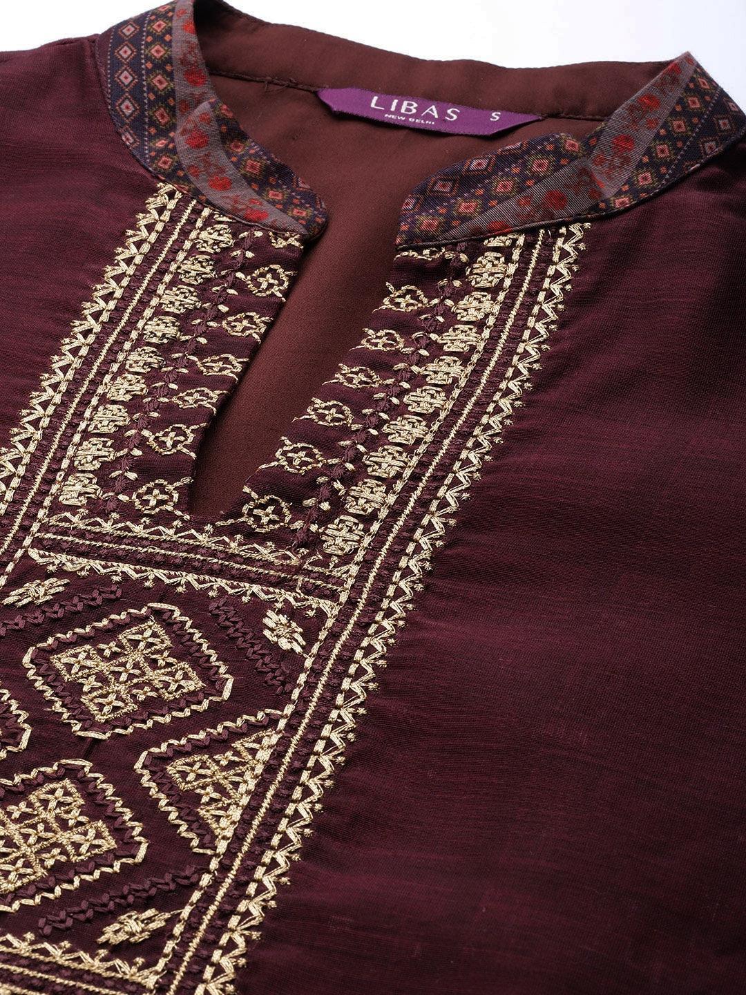 Purple Solid Silk Blend Suit Set - ShopLibas