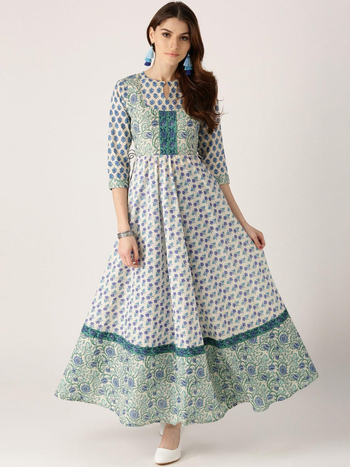 White Printed Cotton Kurta - ShopLibas