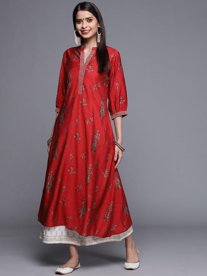 Maroon Printed Chanderi Silk Kurta - ShopLibas