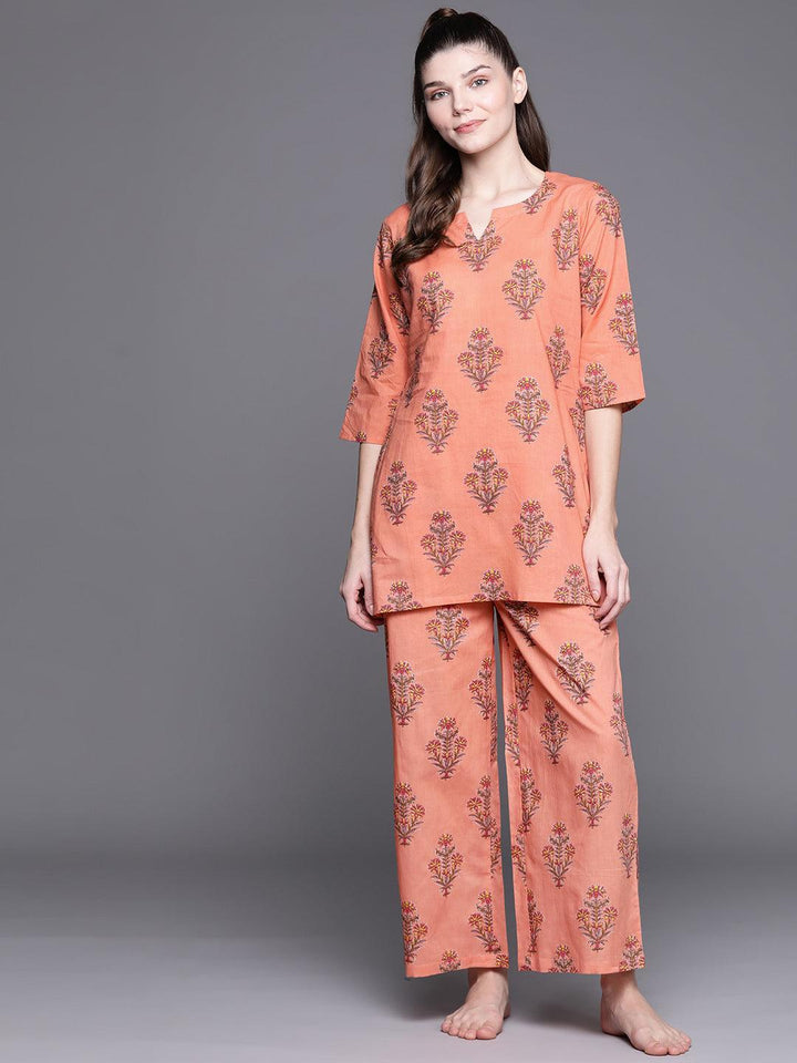 Coral Printed Cotton Night Suit - ShopLibas