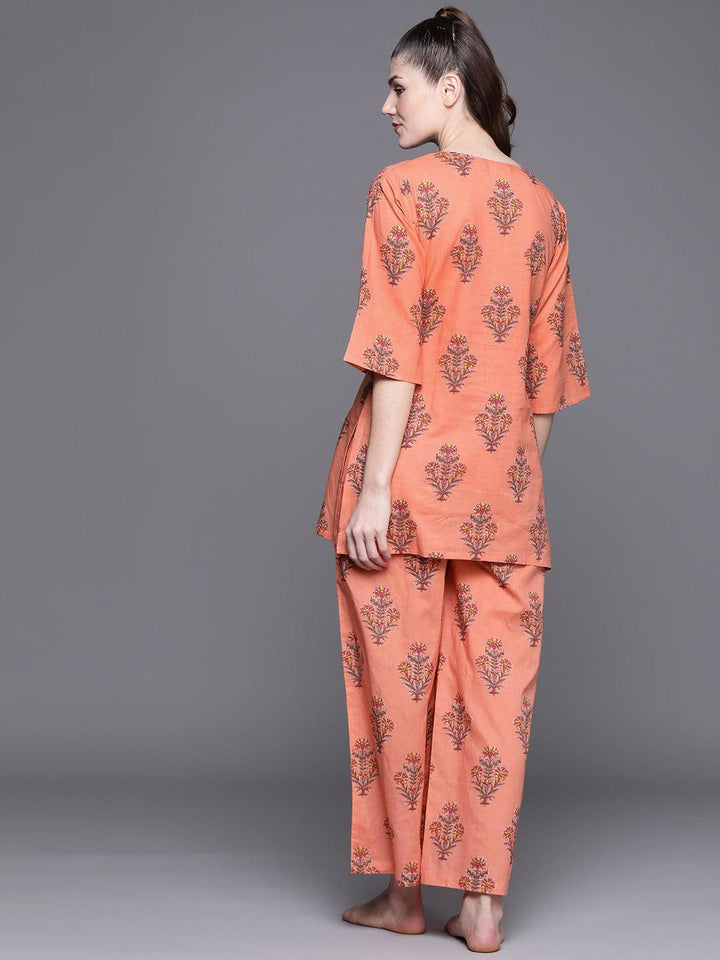 Coral Printed Cotton Night Suit - ShopLibas