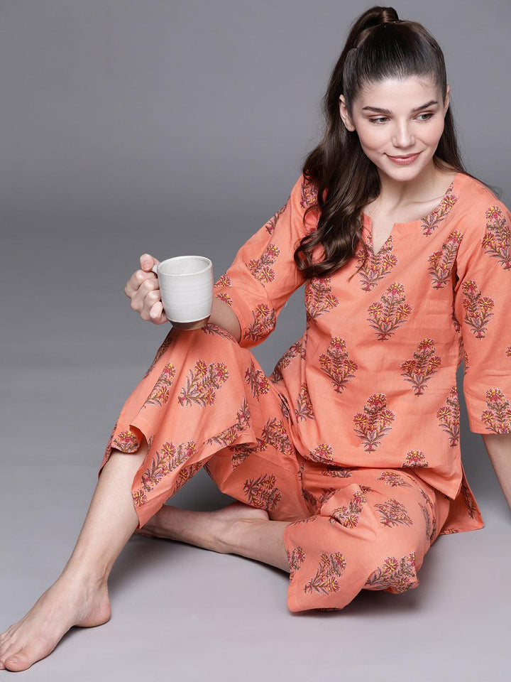 Coral Printed Cotton Night Suit - ShopLibas
