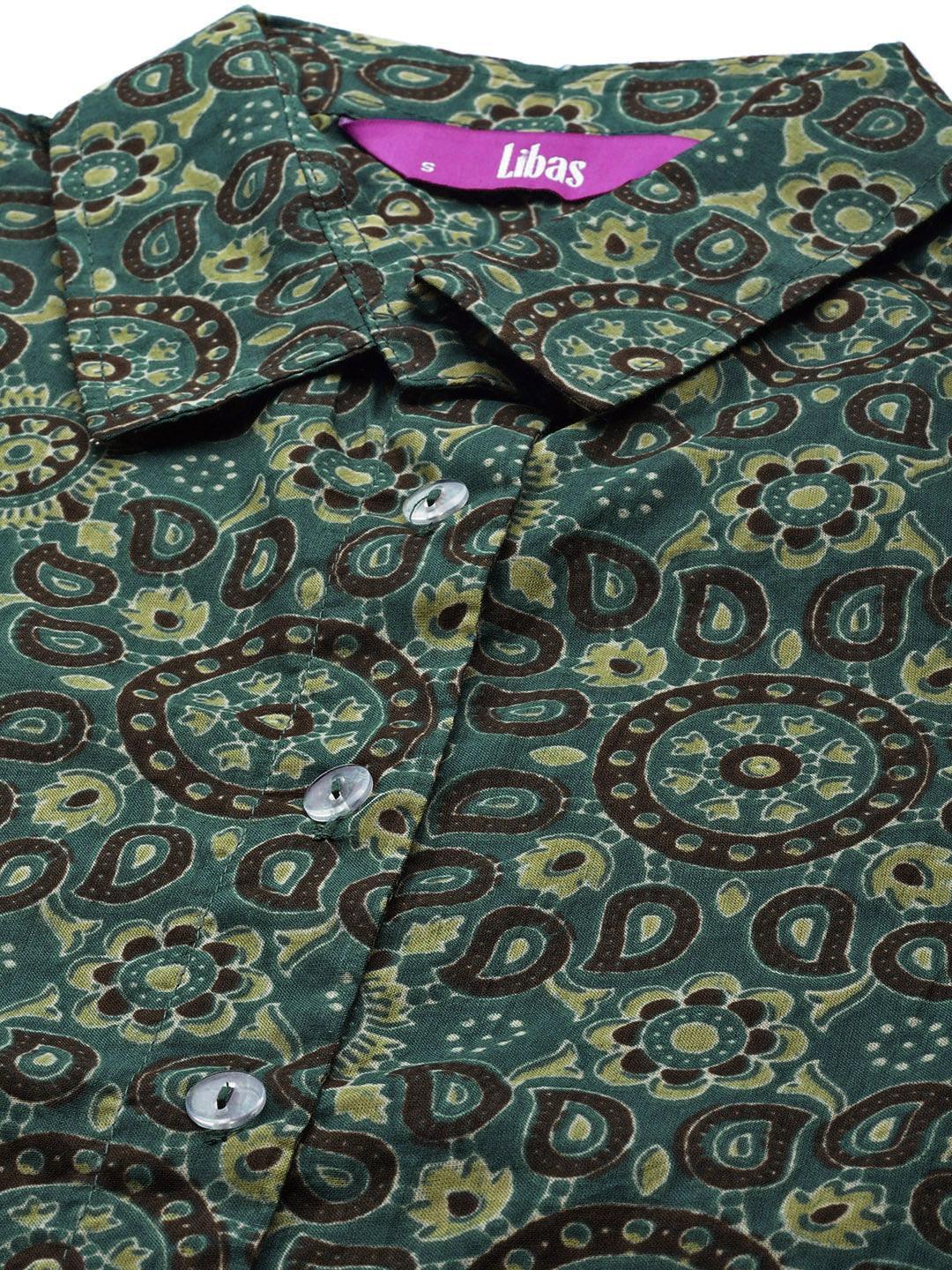Green Printed Cotton Night Suit - ShopLibas