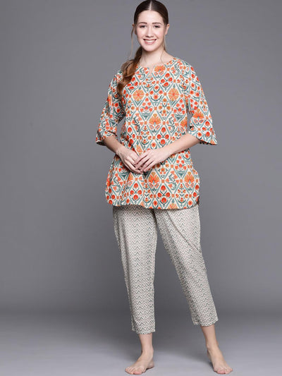 Multicoloured Printed Cotton Night Suit - ShopLibas