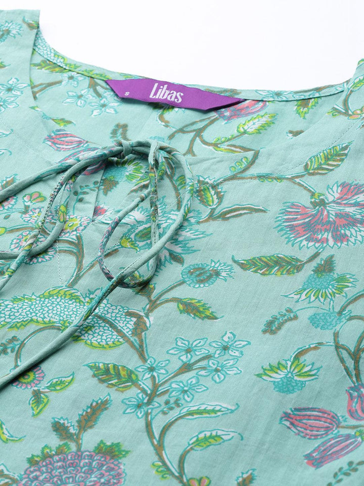 Green Printed Cotton Night Suit - ShopLibas