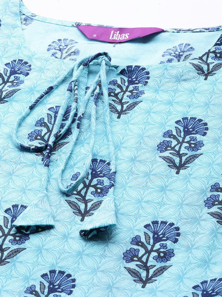 Blue Printed Cotton Night Suit - ShopLibas