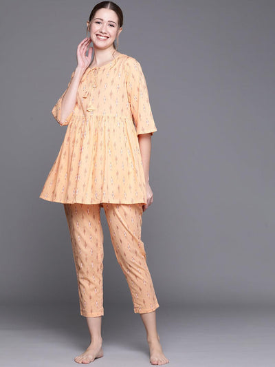 Orange Printed Cotton Night Suit - ShopLibas