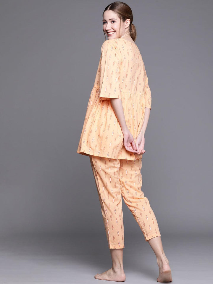Orange Printed Cotton Night Suit - ShopLibas