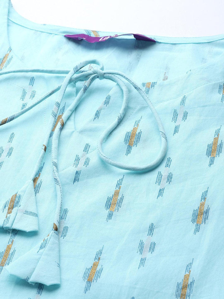 Blue Printed Cotton Night Suit - ShopLibas