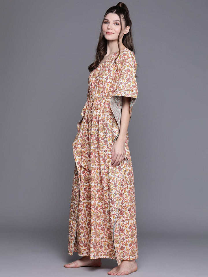 Multicoloured Cotton Printed Kaftan Nightdress - ShopLibas