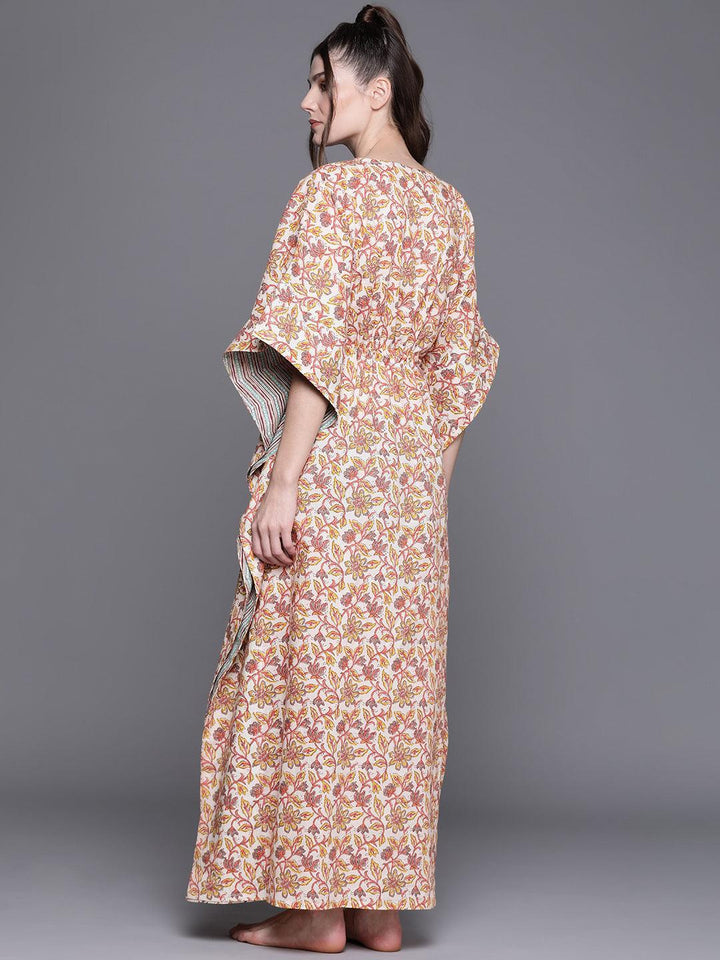 Multicoloured Cotton Printed Kaftan Nightdress - ShopLibas