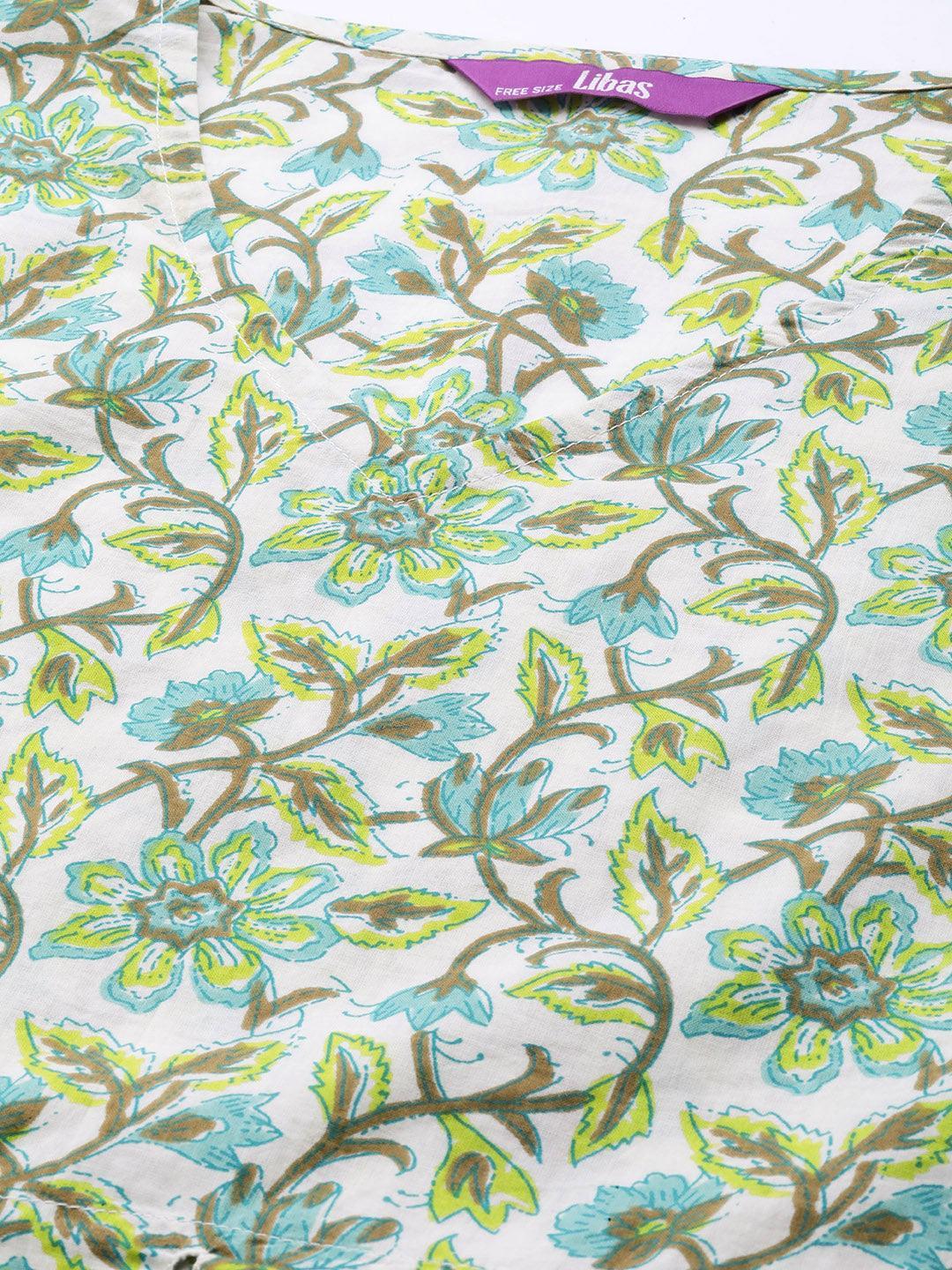 Green Cotton Printed Kaftan Nightdress - ShopLibas