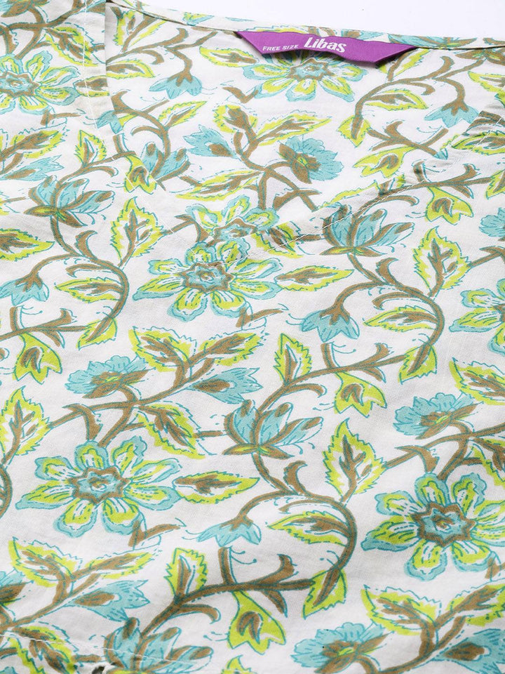 Green Cotton Printed Kaftan Nightdress - ShopLibas