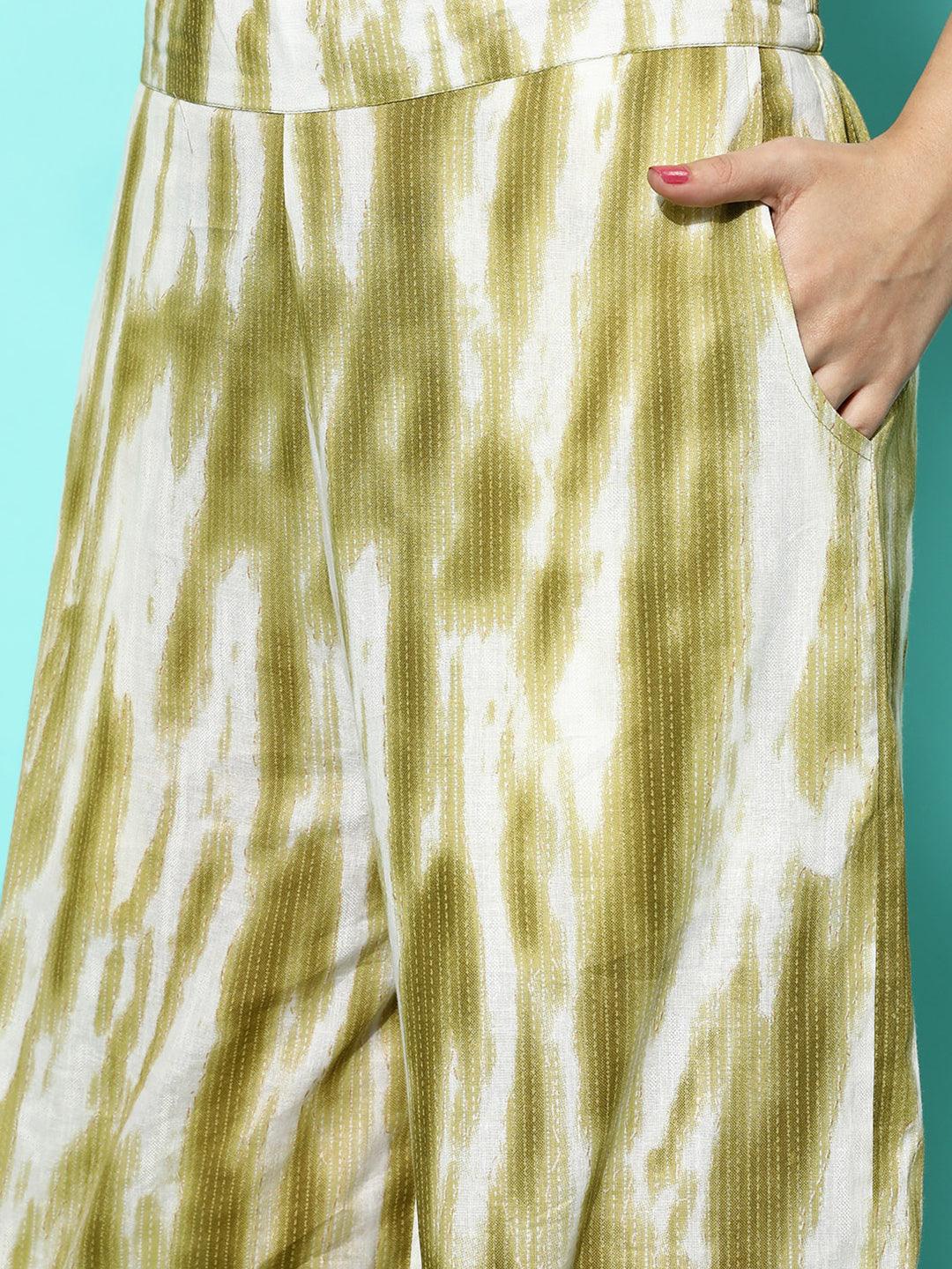 Olive Printed Cotton Night Suit - ShopLibas