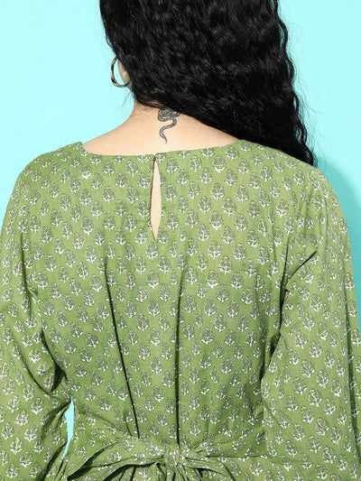 Green Printed Cotton Night Suit - ShopLibas