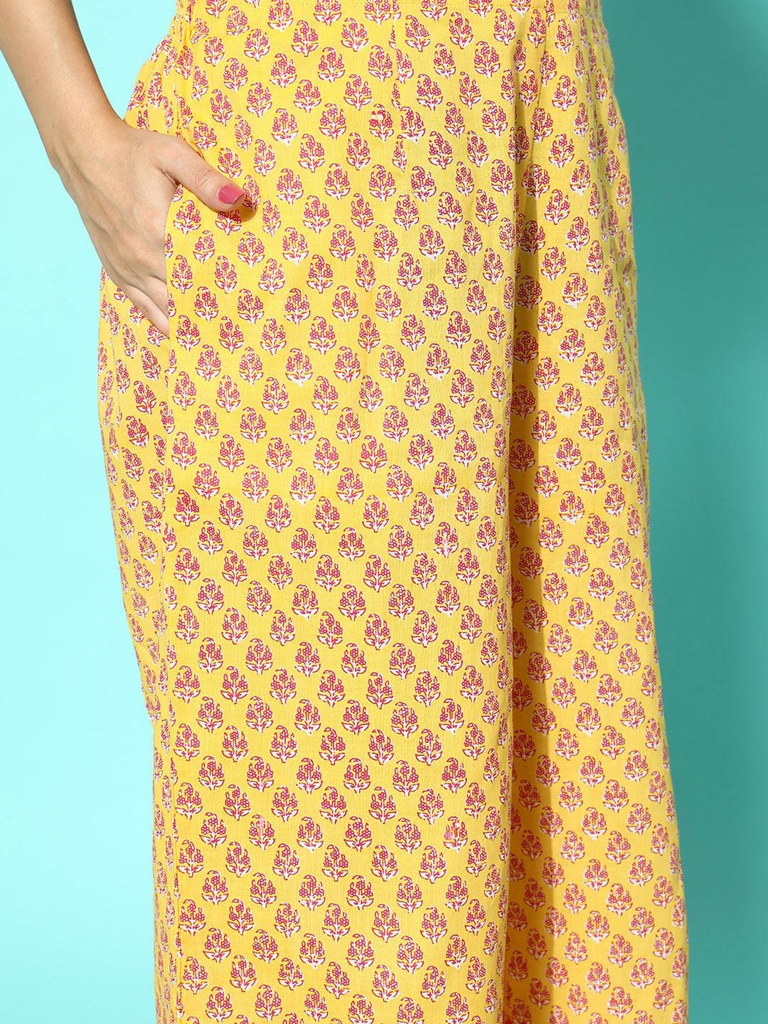 Yellow Printed Cotton Night Suit - ShopLibas 