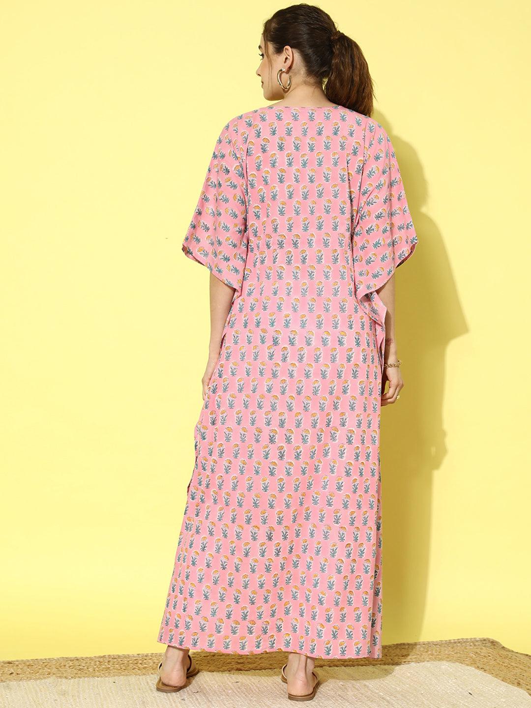 Pink Printed Cotton Night Dress - ShopLibas 