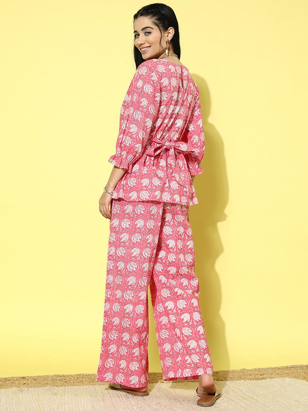 Pink Printed Cotton Night Suit - ShopLibas 