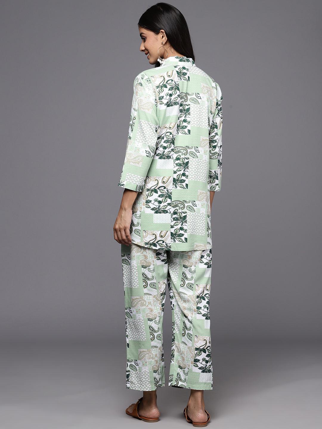Green Printed Rayon Co-Ords - ShopLibas 