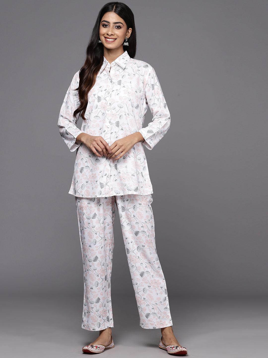 White Printed Rayon Co-Ords - ShopLibas 