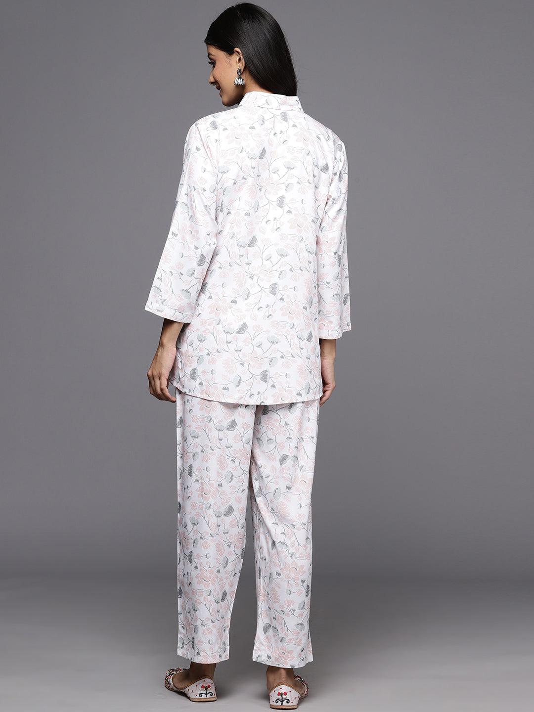 White Printed Rayon Co-Ords - ShopLibas 