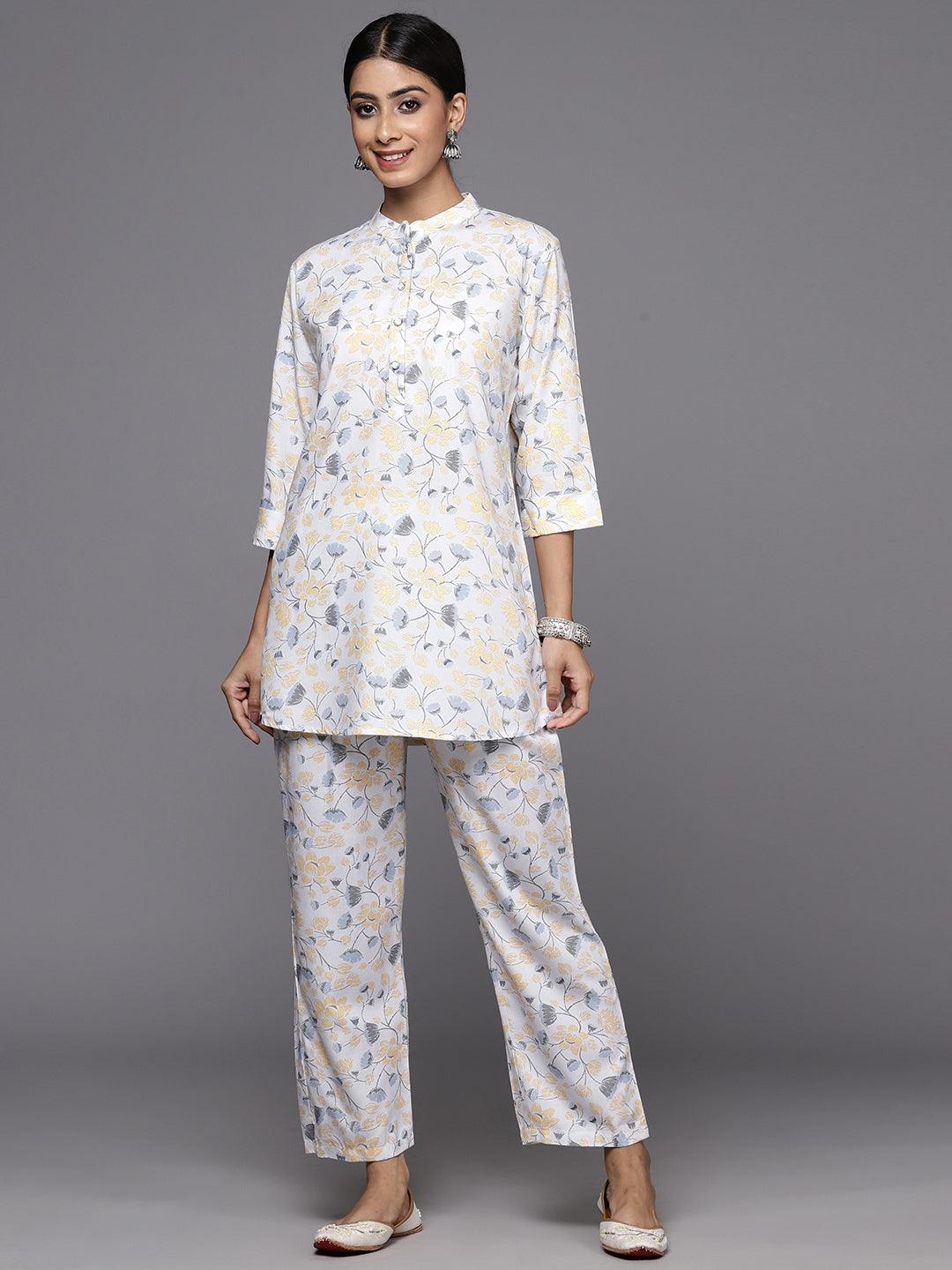 White Printed Rayon Co-Ords - ShopLibas 