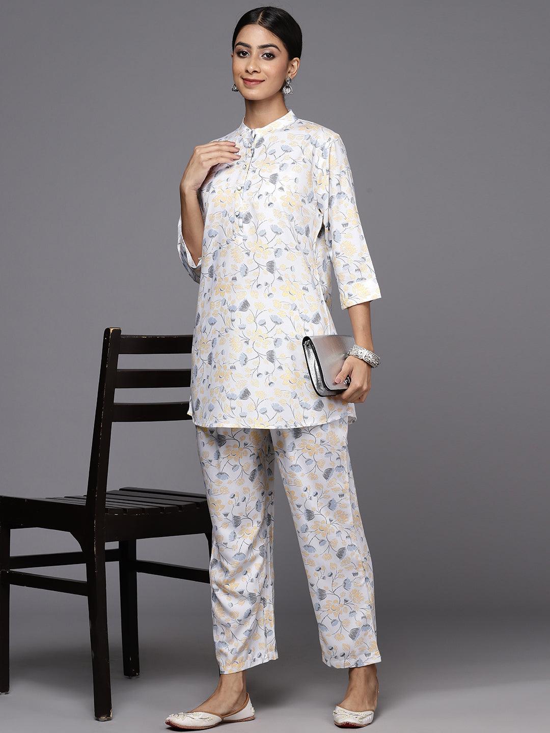 White Printed Rayon Co-Ords - ShopLibas 