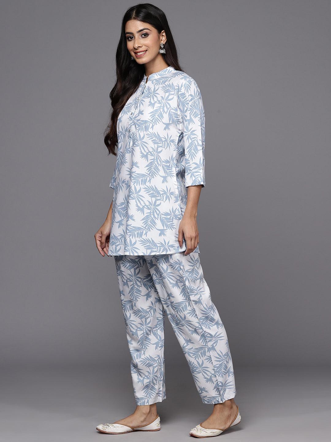 White Printed Rayon Co-Ords - ShopLibas 