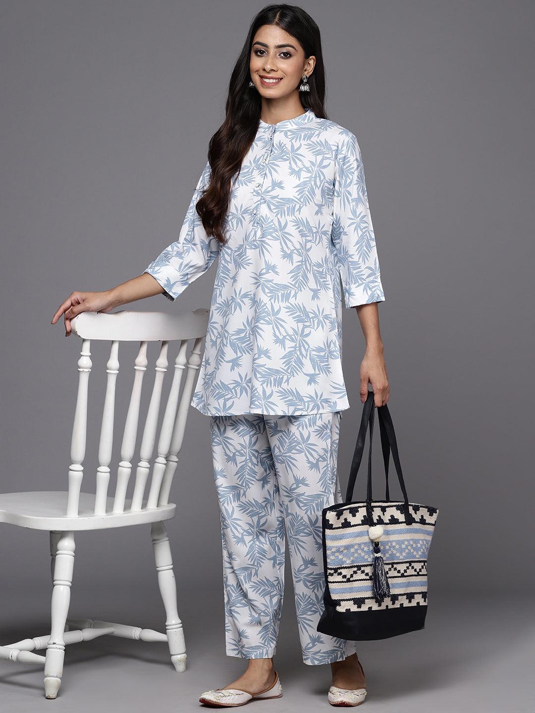 White Printed Rayon Co-Ords - ShopLibas