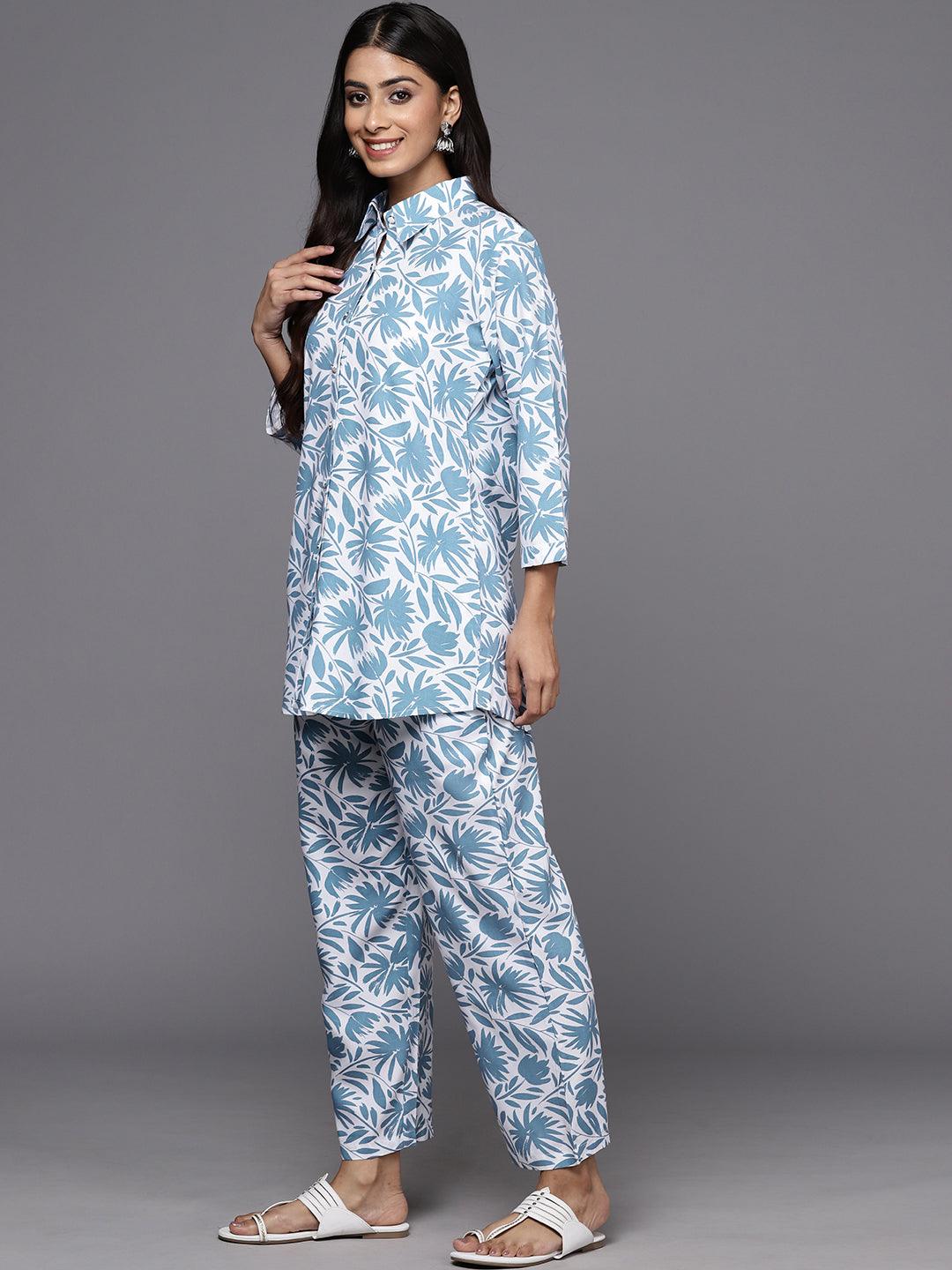 White Printed Rayon Co-Ords - ShopLibas 
