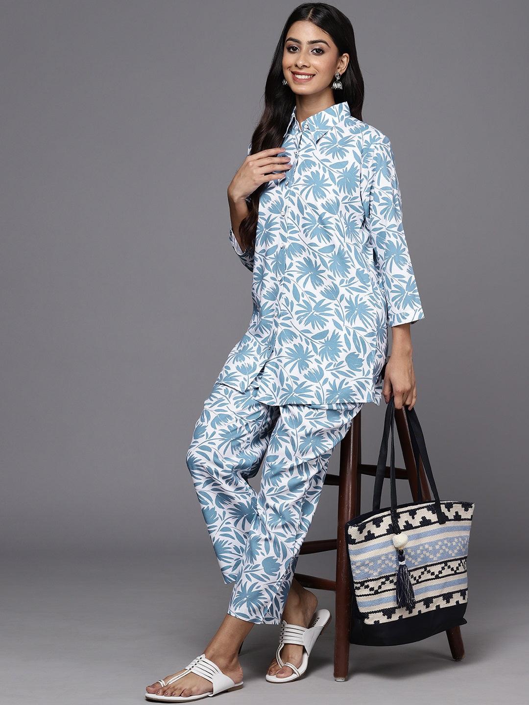 White Printed Rayon Co-Ords - ShopLibas 