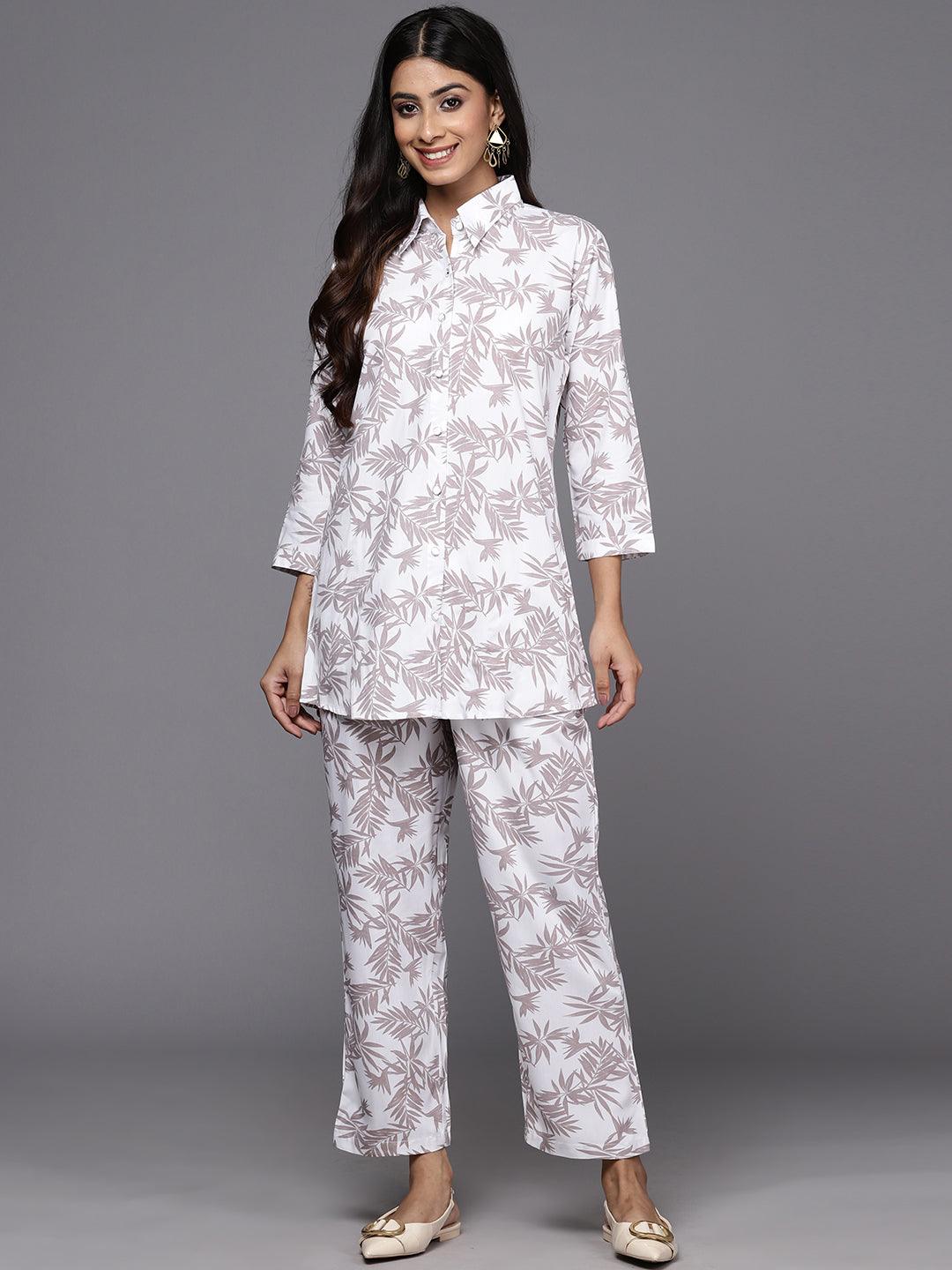 White Printed Rayon Co-Ords - ShopLibas 