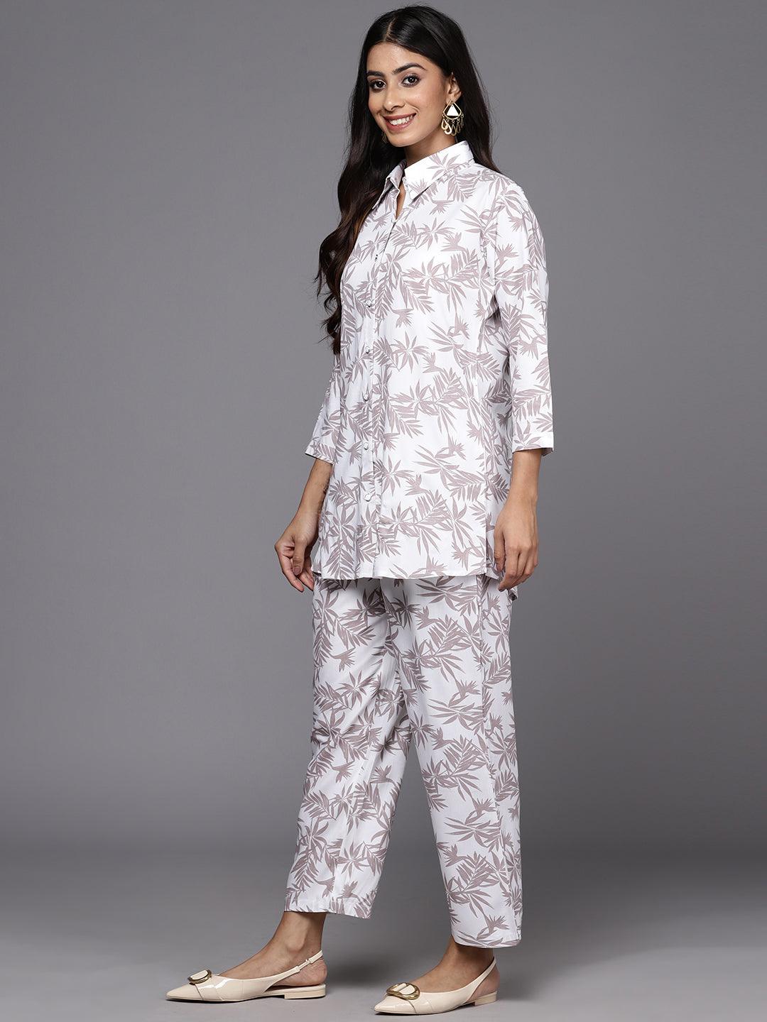 White Printed Rayon Co-Ords - ShopLibas 