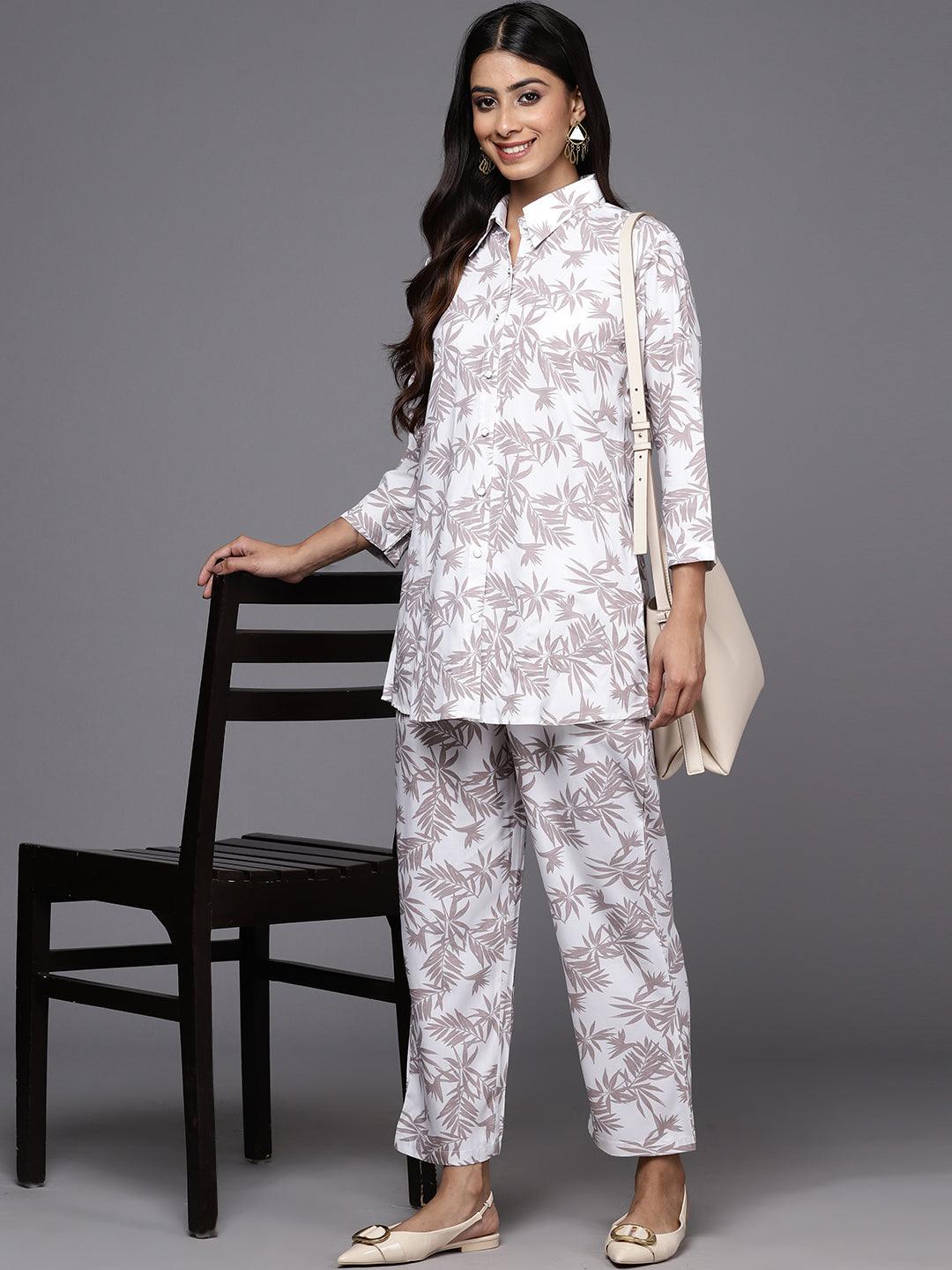 White Printed Rayon Co-Ords - ShopLibas 