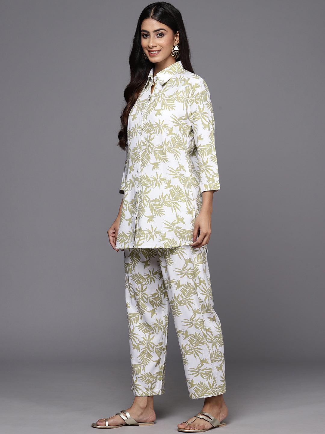 White Printed Rayon Co-Ords - ShopLibas 
